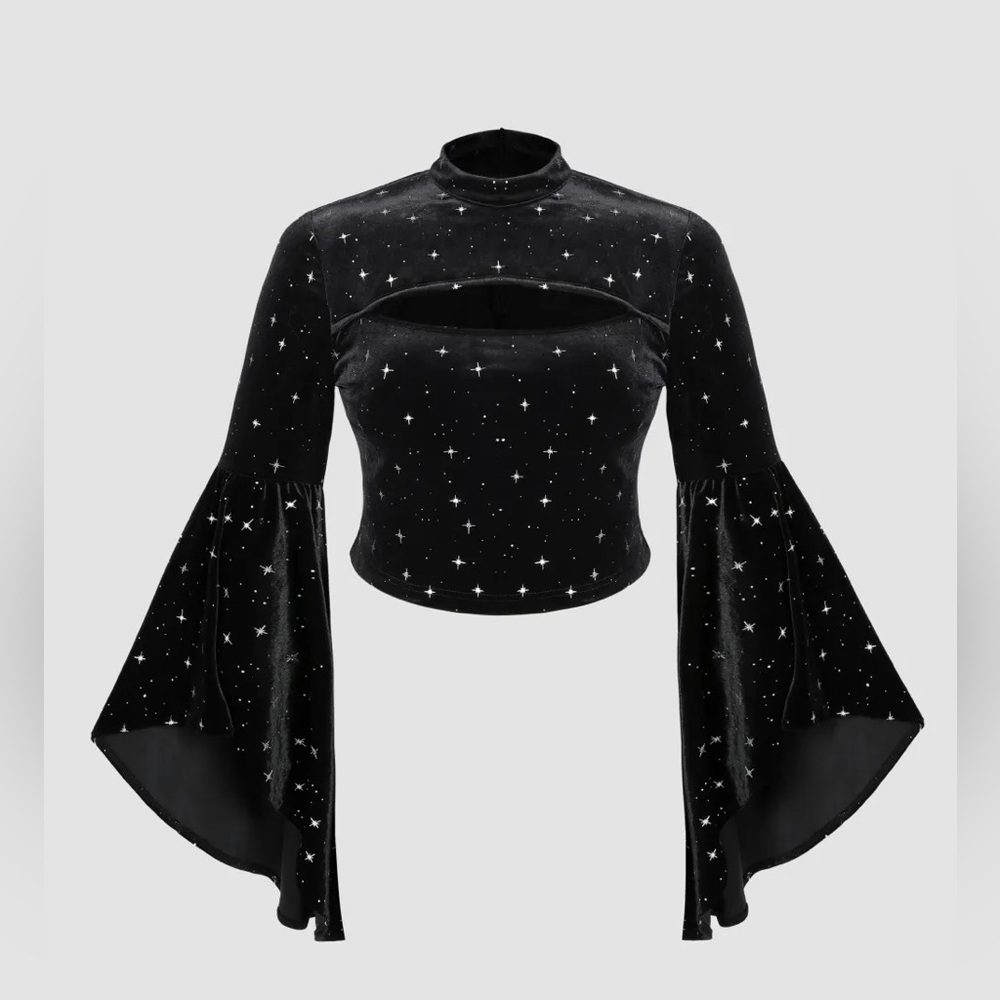 Cider, Curve & Plus Velvet Star Pattern Bell Sleeve Top, 4xl